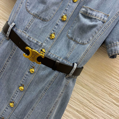 Ce 25 Spring/Summer V-Neck Belt Design Denim Dresses