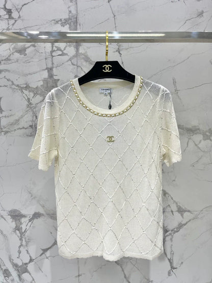 2025 Spring and Summer New Three-Dimensional Diamond Knitted Short Sleeves
