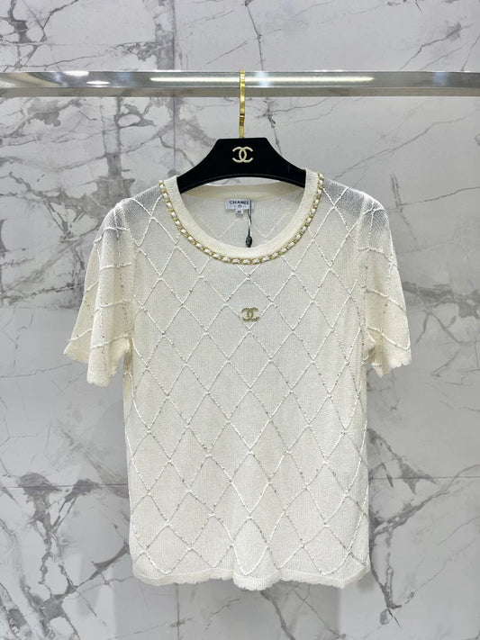 2025 Spring and Summer New Three-Dimensional Diamond Knitted Short Sleeves