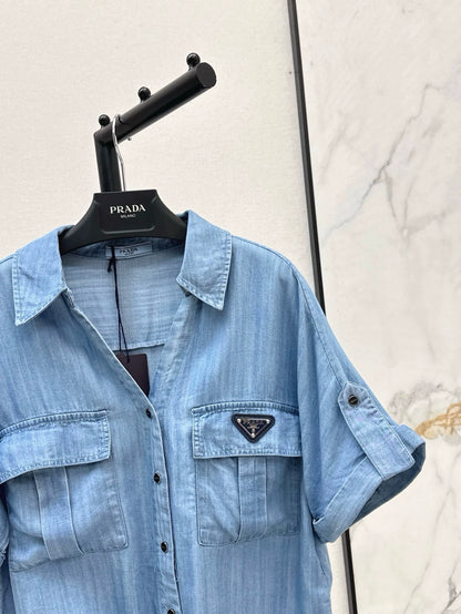 Chemise en jean à lacets et nœud P Printemps/Été 25 
