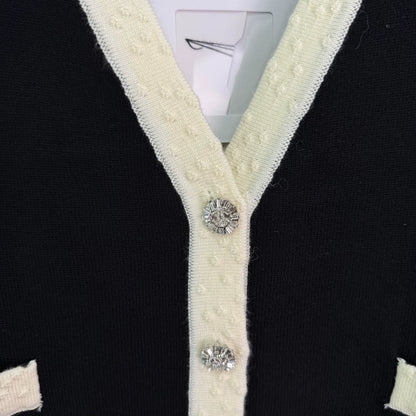 2025 Summer New Arrival Black and White Contrast Knitted Cardigan