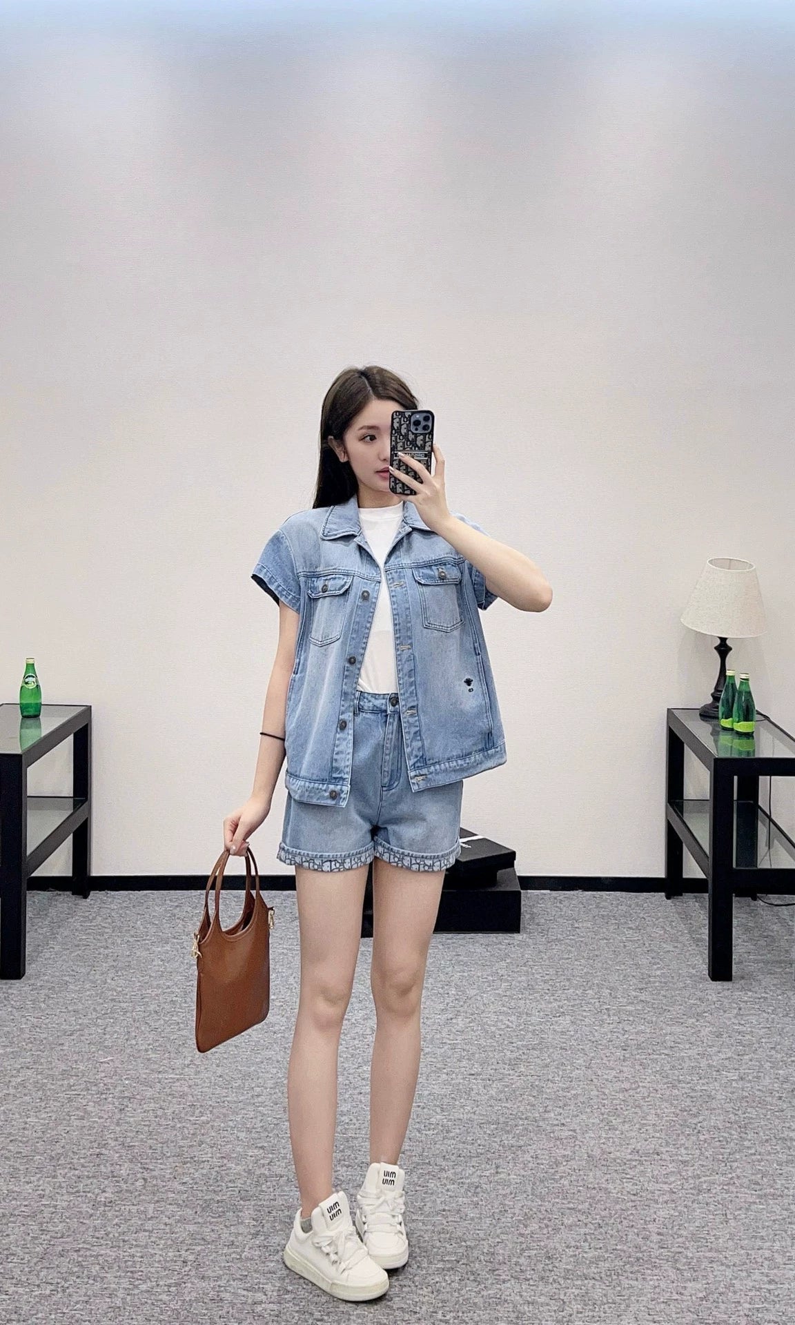 D 2025 New Denim Short Sleeve Jacket and Shorts Set