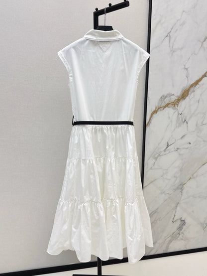 P 25 spring and summer new collar triangle label splicing cake skirt dress