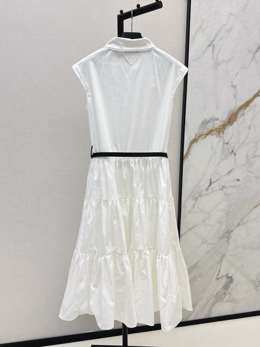 P 25 spring and summer new collar triangle label splicing cake skirt dress
