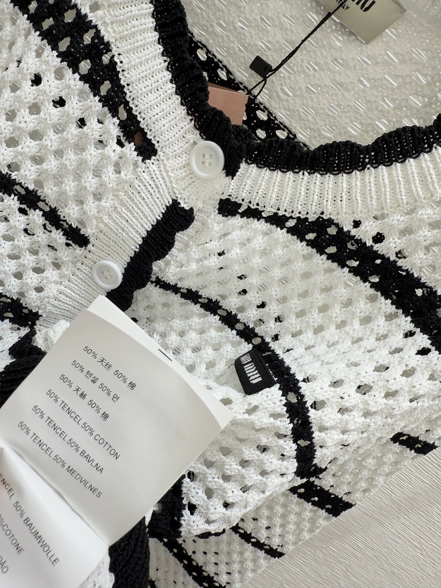 M 25 new striped logo hollow long sleeve knitted cardigan