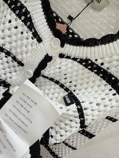 M 25 new striped logo hollow long sleeve knitted cardigan