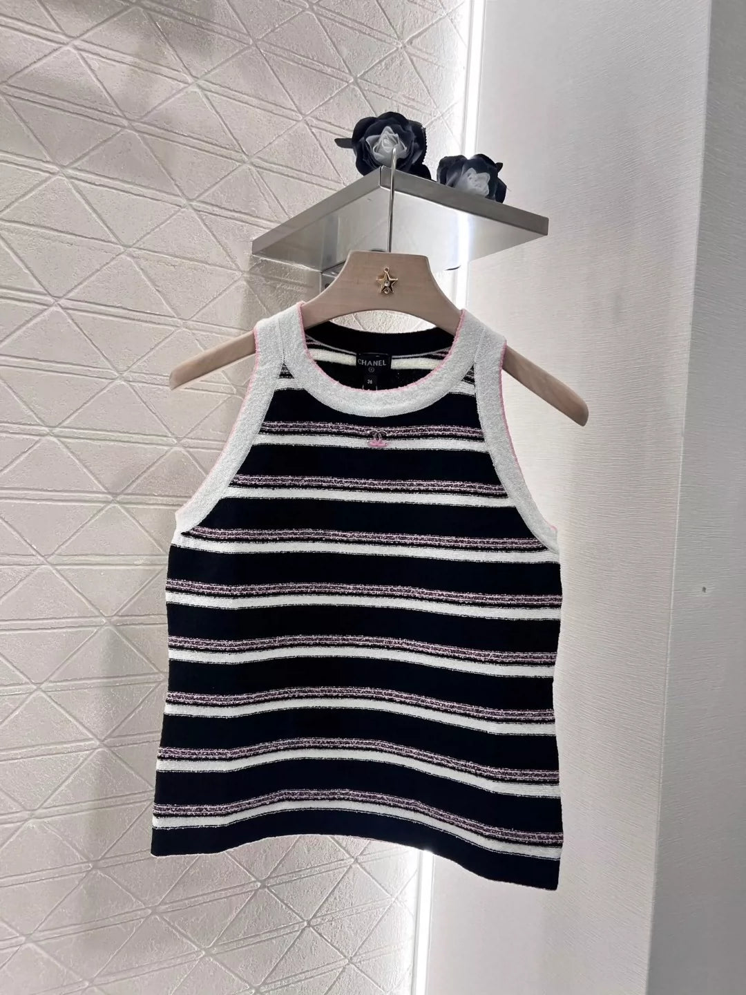 C 25 Spring/Summer New Knit Striped Vest(BLACK PINK)