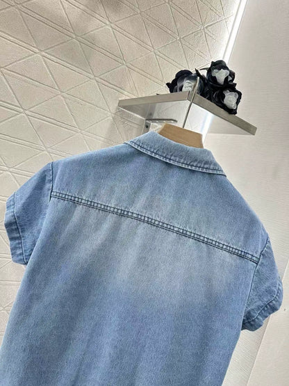 D 2025 New Denim Short Sleeve Jacket and Shorts Set