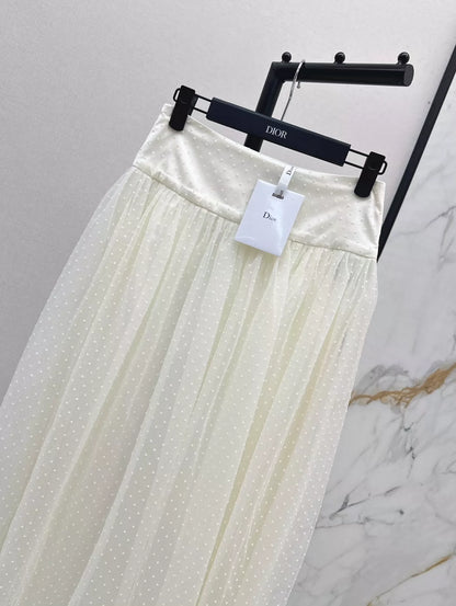 D 25 Spring/Summer New Flocking Polka Dot Net Yarn Pleated Half Skirt