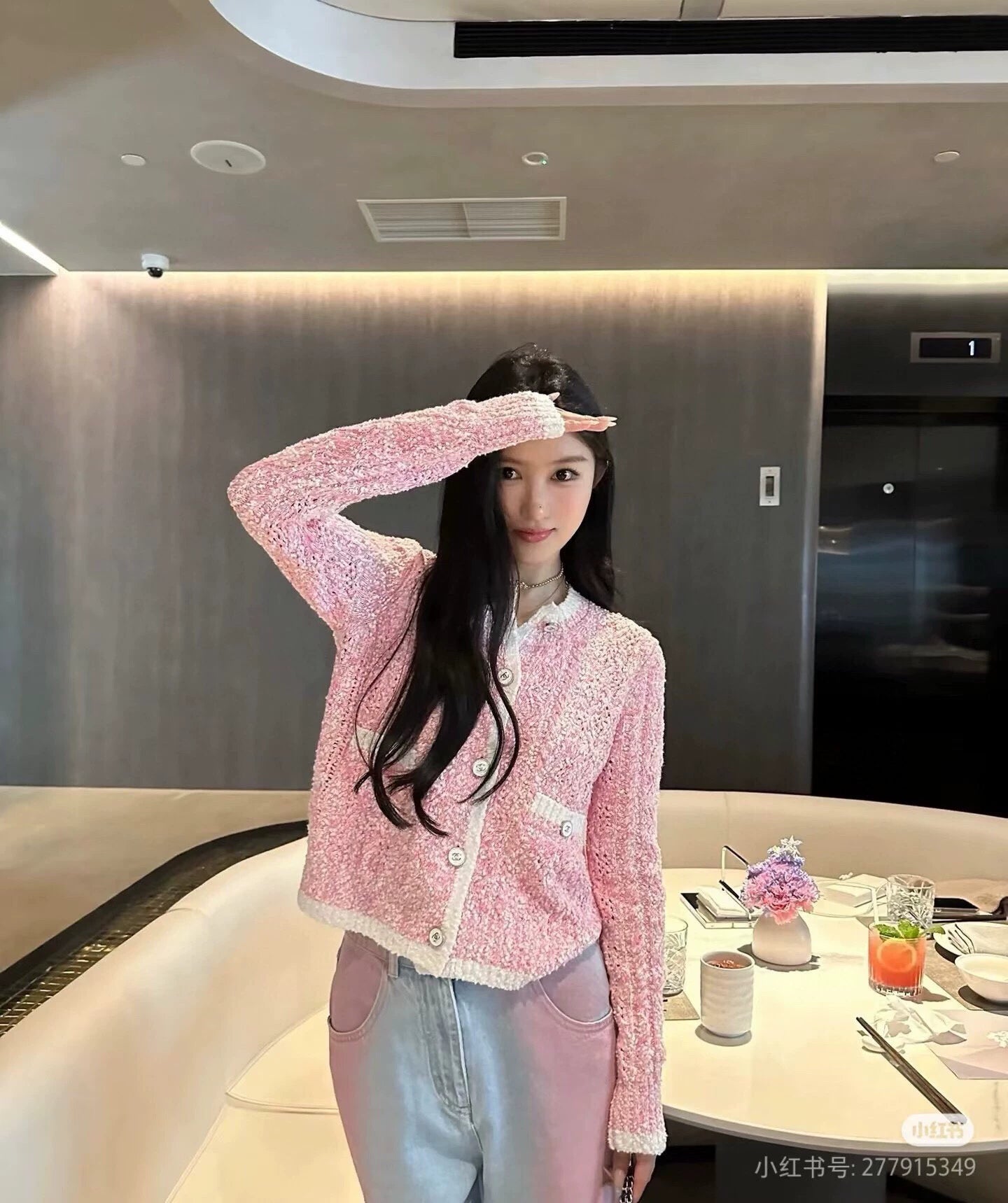 C 24 spring and summer new hollowed out logo buttons knit cardigan