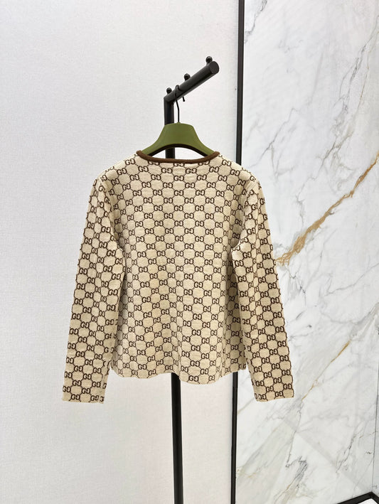 G New 25 Camel Apricot Cashmere Monogram Knit Cardigan