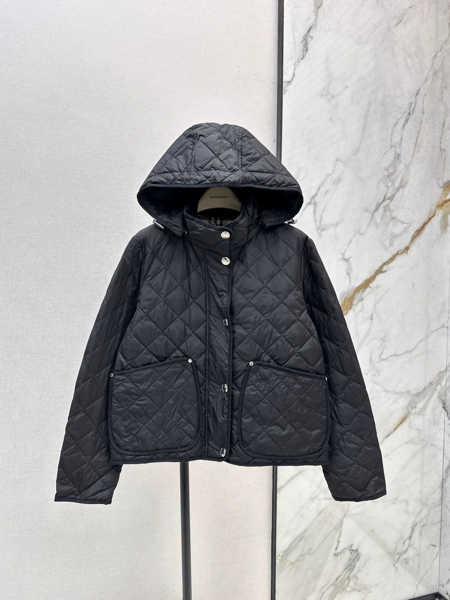 BRU 25 New Diamond Quilted Hooded Down Cropped Jacket