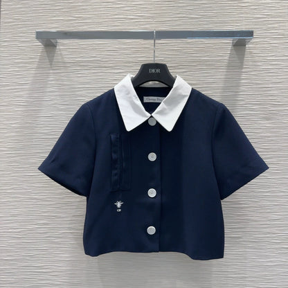 D 25 New Bee Embroidery Single Breasted Lapel Short Sleeve Shorts Suit