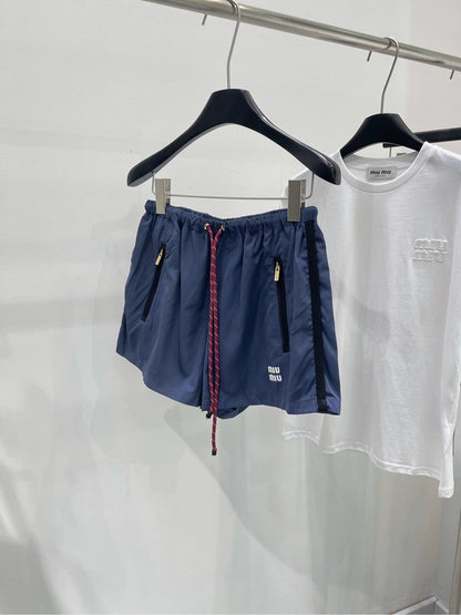 M 25 Navy blue red string sun protection casual shorts