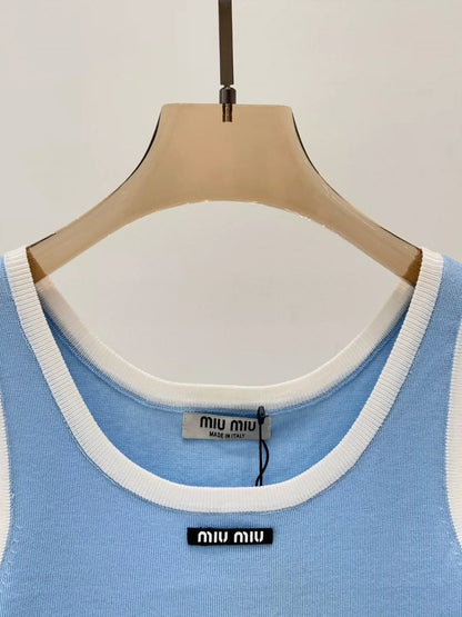 M 25 Summer new round neck letter logo patch edging contrast color simple casual knitted vest
