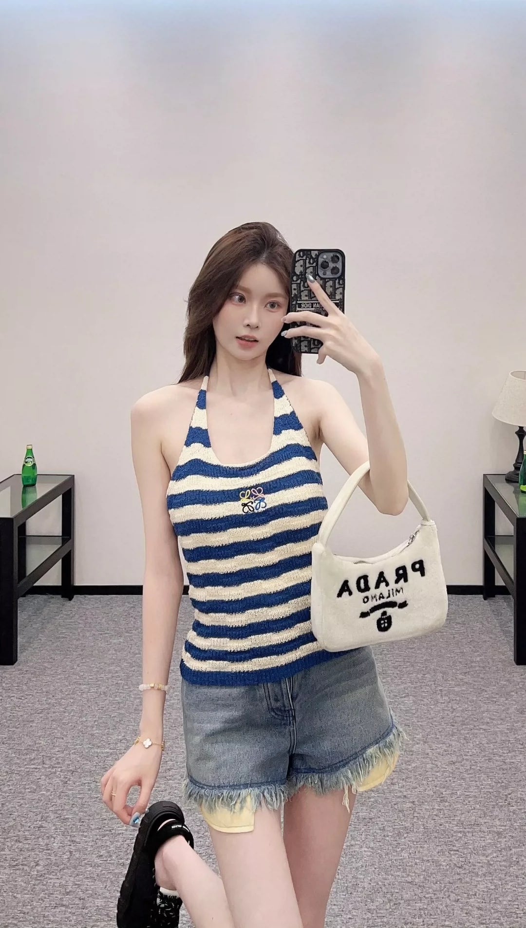 LO 25 Summer New Hanging neck striped knit undershirt