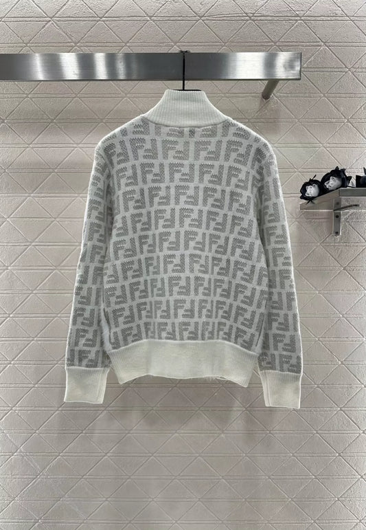 F 25fw jacquard zipper knit cardigan