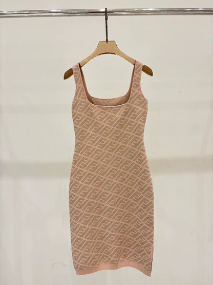 F 25 New Alphabet Slash Neck Vest Dresses(pink blue brown)