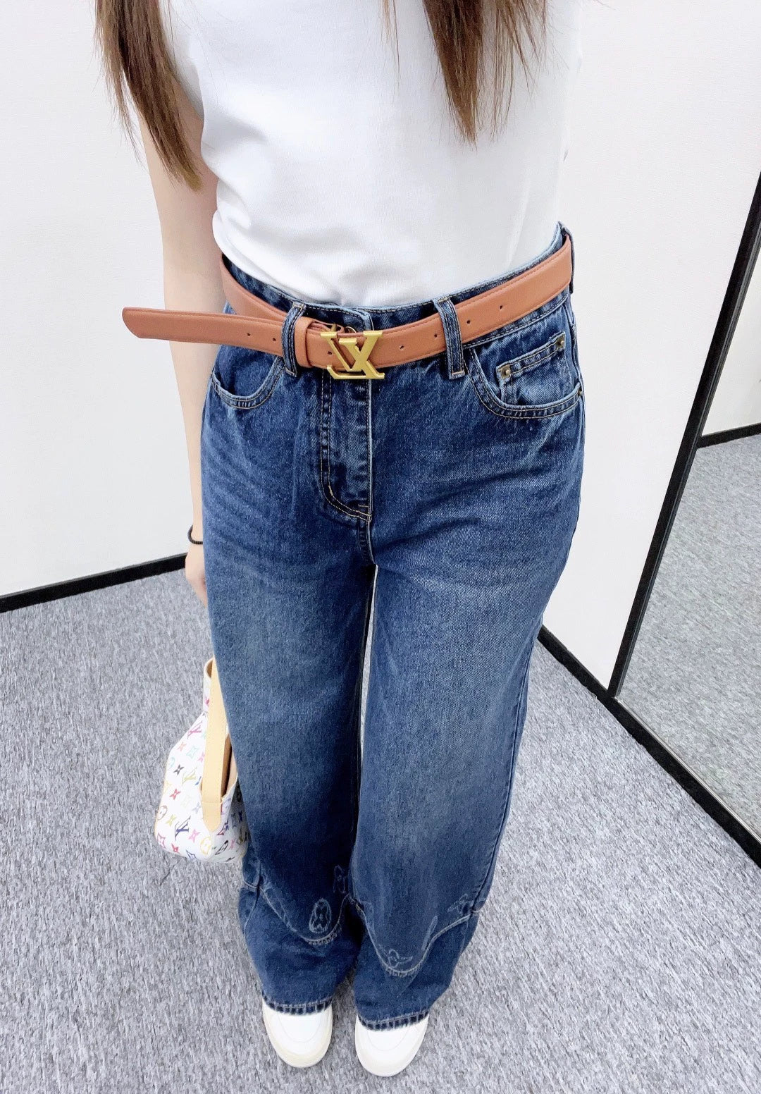 L 25 Belted straight-leg logo denim trousers