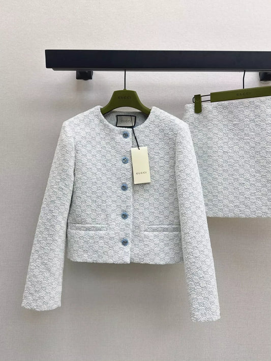 G 25 Autumn and Winter New Lady Temperament Suit Braided Round Neck Jacket + Skirt Suit