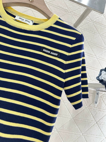M 25 Striped Knit Short Sleeve Top