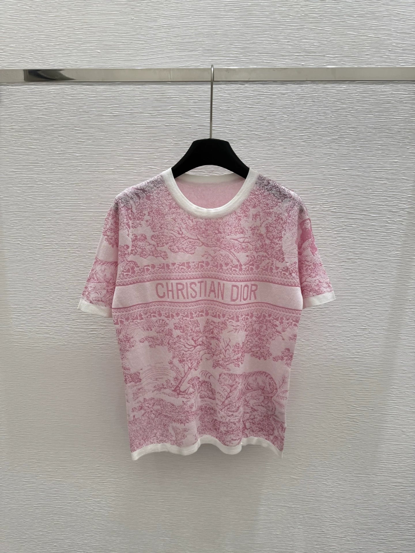 D 25 new color clashing print round neck short sleeve knitting(PINK GREEN GRAY)