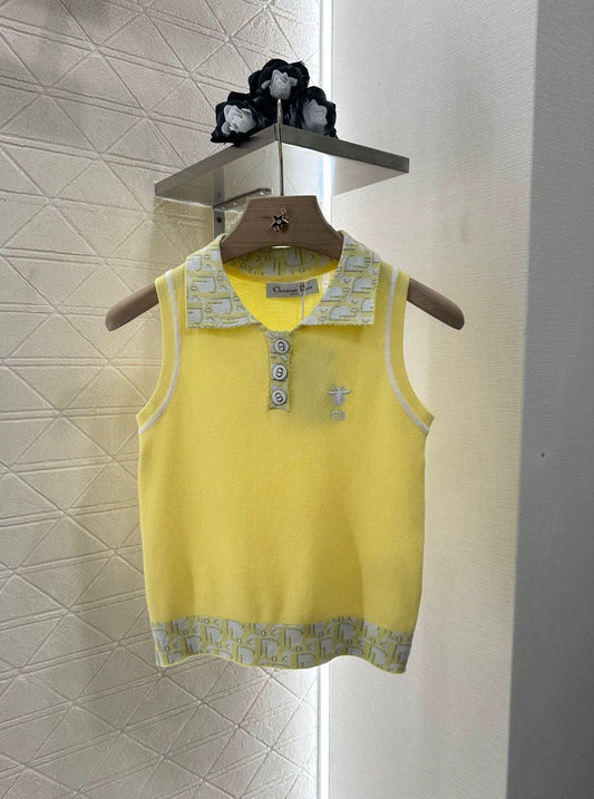 D 25 new lapel jacquard knit tank top(white yellow navy)
