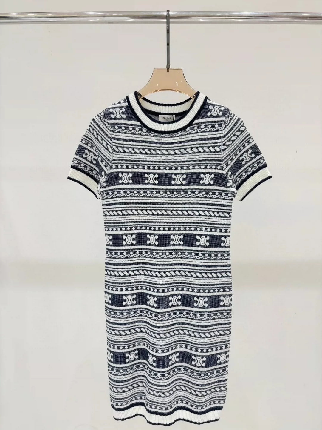 CE 25 Summer new round neck striped jacquard simple slim fit knitted dress