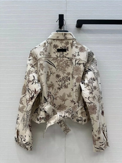 d 25 new fresh and light ink print denim short jacket