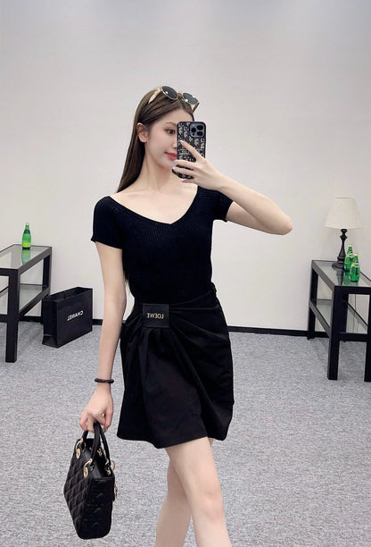 C 25 Spring and Summer New Three-dimensional Crochet Knitted Short-sleeved Top(pink white blue black)