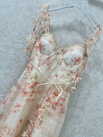 Z 25 New Flower Cluster Printed Halter Dresses
