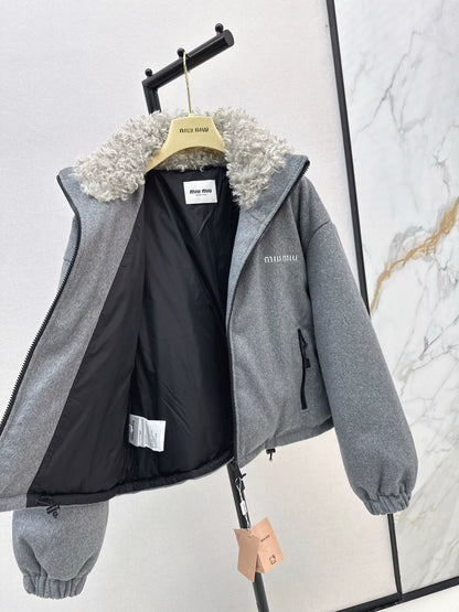Mi 25 Lambswool patchwork short stand collar down jacket