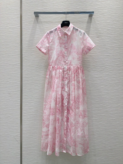 D 25 Neues einreihiges Kleid mit Revers und kurzen Ärmeln im Animal-Dschungel-Print (mit Innenbluse) 