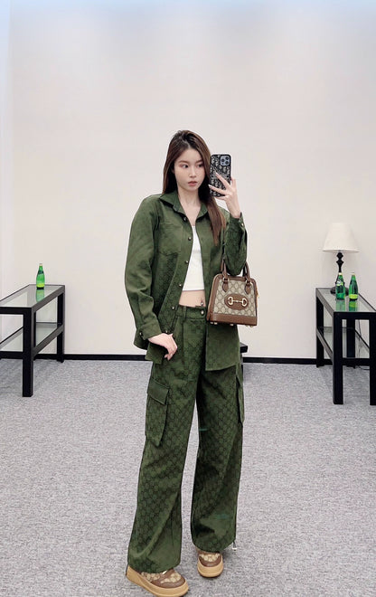 G 25 Leather jacquard shirt and trousers set