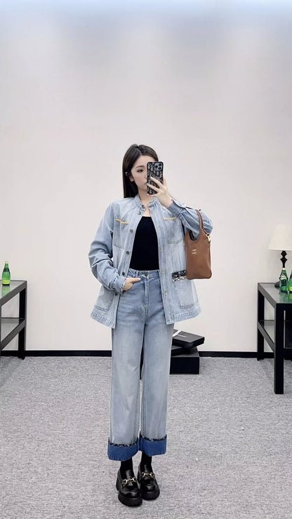 V 25 Floral beaded denim jacket