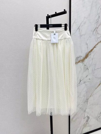D 25 Spring/Summer New Flocking Polka Dot Net Yarn Pleated Half Skirt