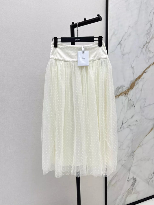 D 25 Spring/Summer New Flocking Polka Dot Net Yarn Pleated Half Skirt