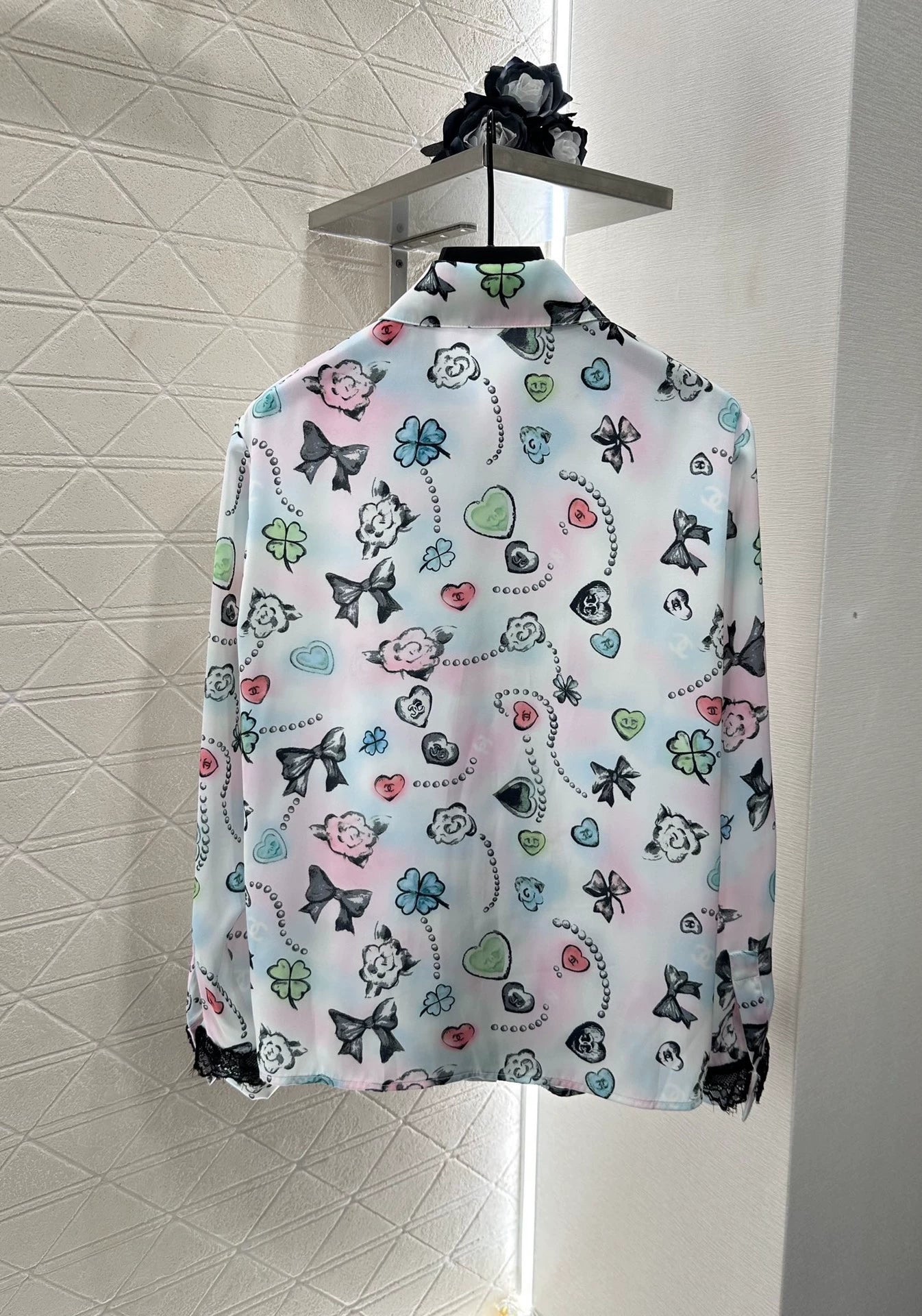 C 25 Reactive Print Lace Shirt and Pant Set