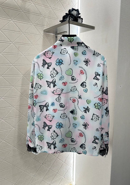 C 25 Reactive Print Lace Shirt and Pant Set