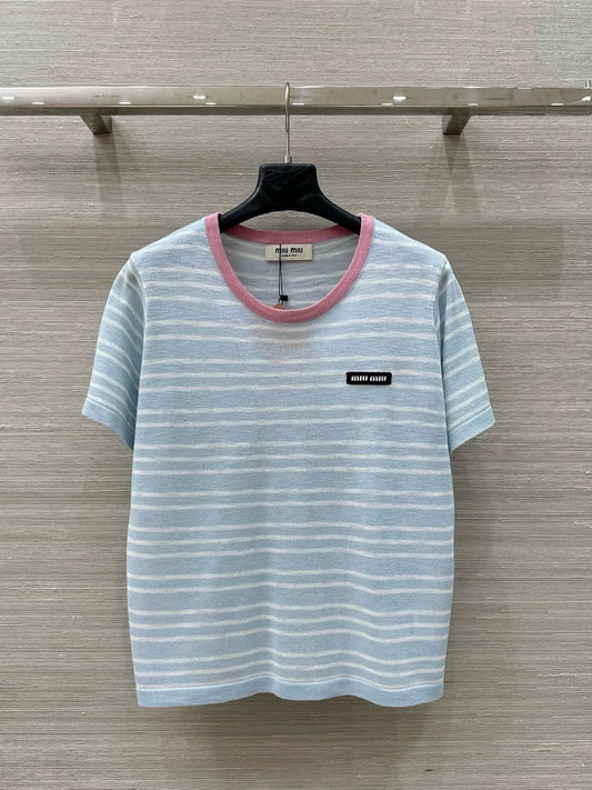 M 25 Striped Knit Short Sleeve Top