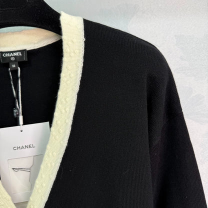 2025 Summer New Arrival Black and White Contrast Knitted Cardigan