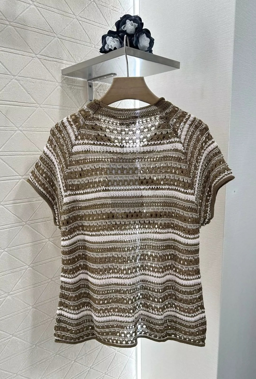 C 25 New Cubic Flower Letter Knit Short Sleeve