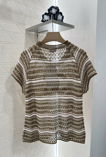 C 25 New Cubic Flower Letter Knit Short Sleeve