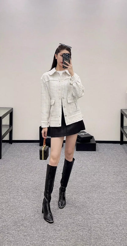 C 25 Plaid Tweed Lapel Jacket