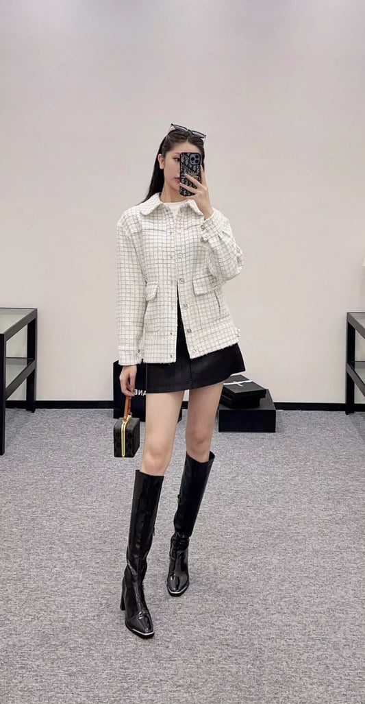 C 25 Plaid Tweed Lapel Jacket