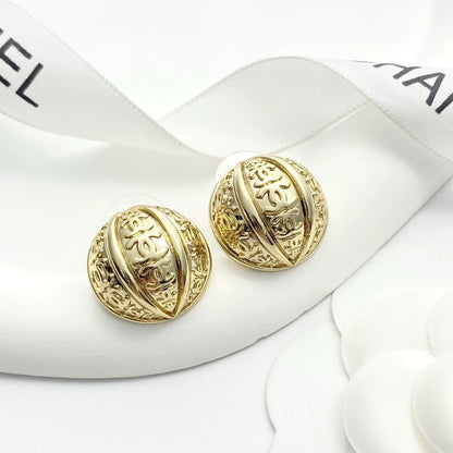 C 25 Vintage Metal Double C Half Ball Stud Earrings