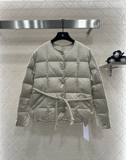 Mon 25 Checkered lace-up crew neck down jacket