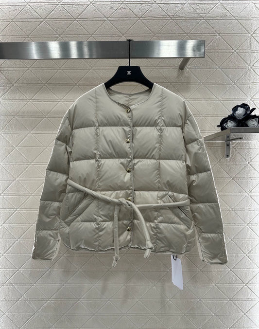 Mon 25 Checkered lace-up crew neck down jacket