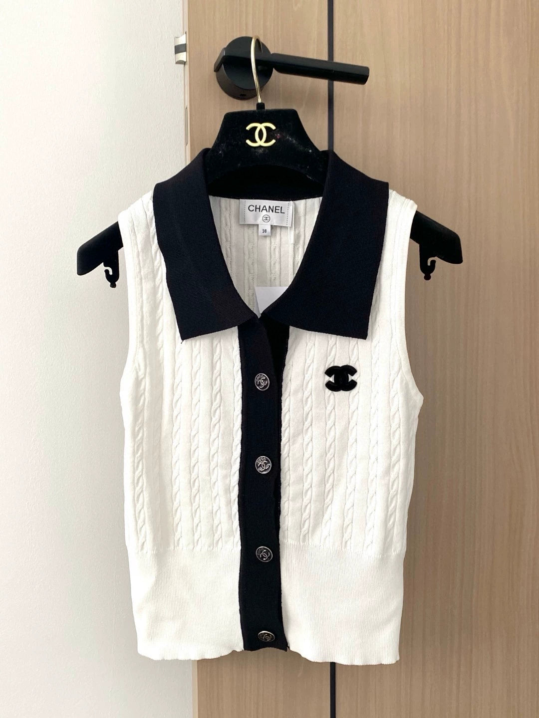 C 25 neue einreihige Revers ärmellose Strickweste 