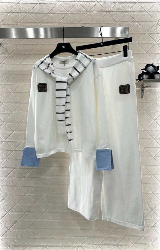 M 25 Shawl Collar Knit Top and Pants Set
